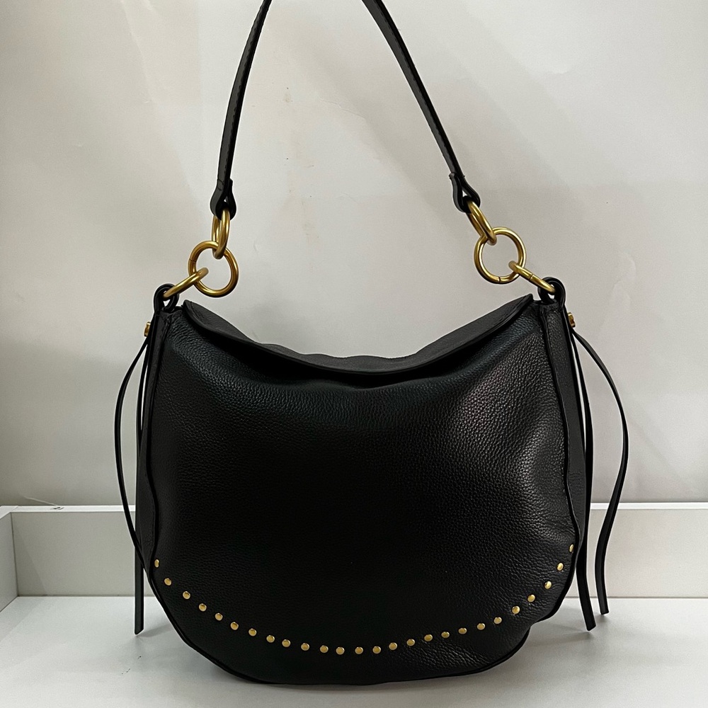 VINCE CAMUTO Black Jenna Nayla Studded Leather Hobo Shoulder Bag